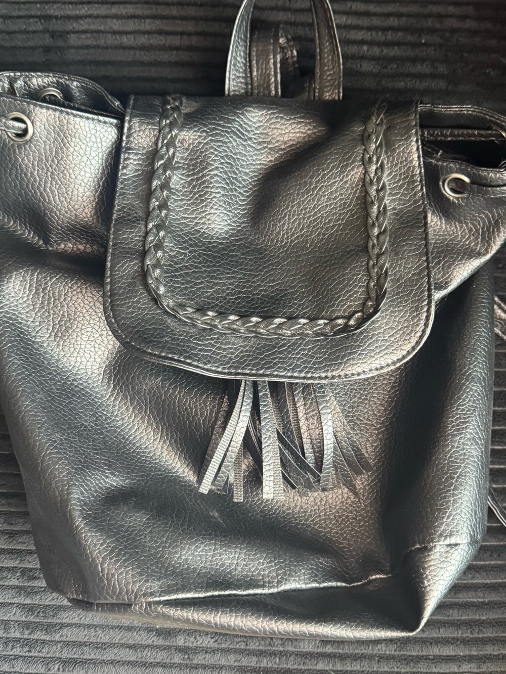 Black Women's Faux Leather Tassel Backpack/Purse